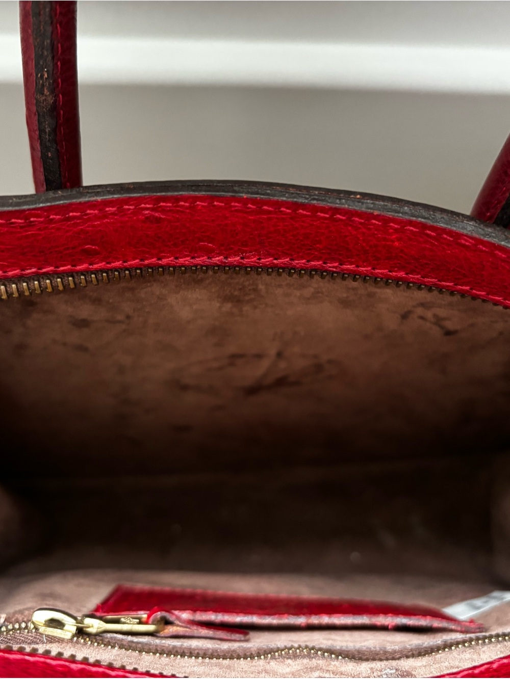 RARE Vintage Mulberry Red Ostrich Leather Bag/ Backpack - Picture 14 of 16
